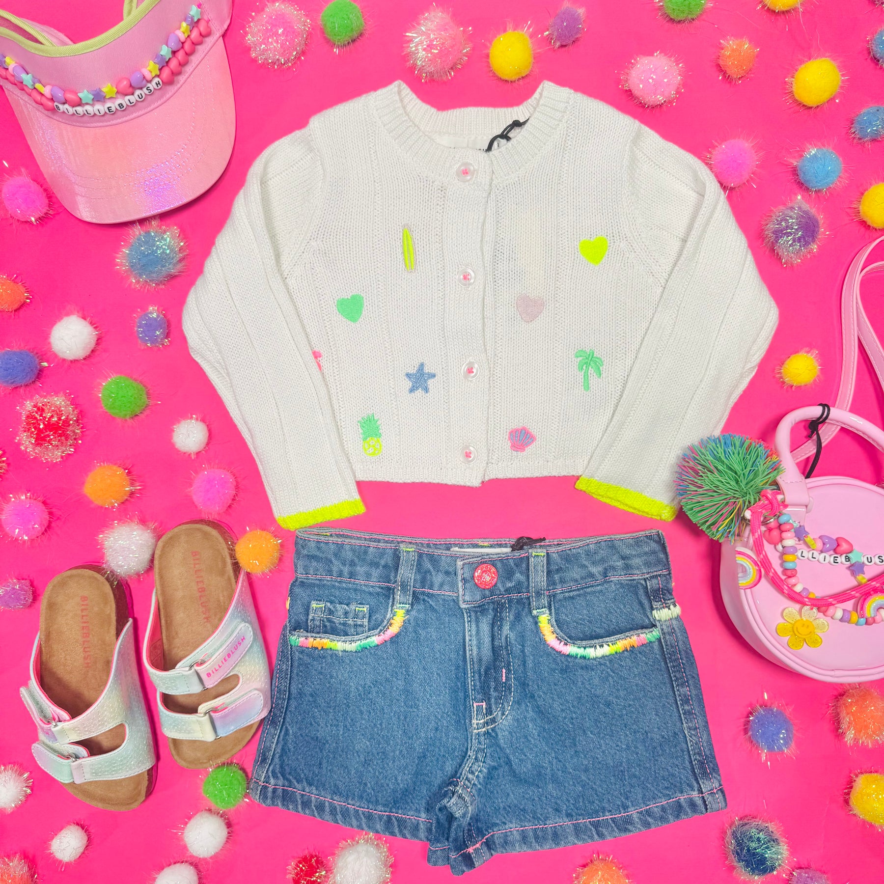 NEON EMBROIDERED DENIM SHORTS