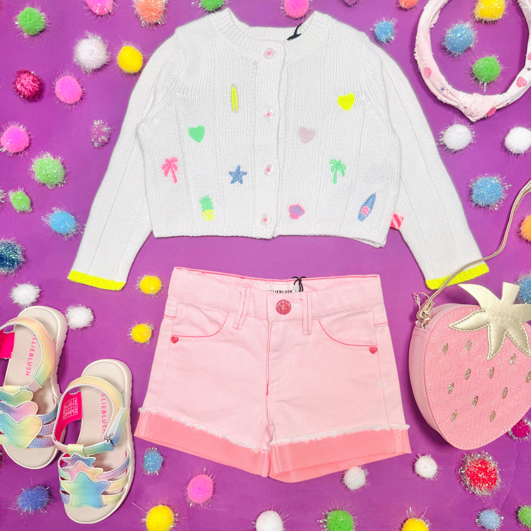 NEON SEQUIN POCKET DENIM SHORTS