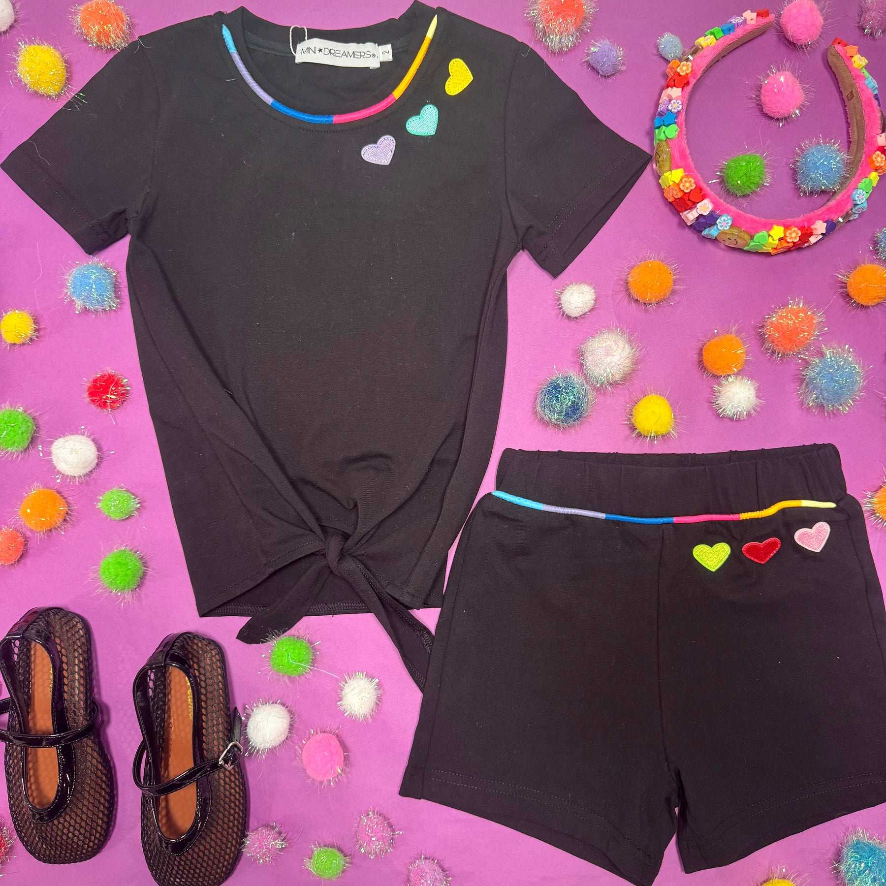 SIENNA EMBROIDERED HEART TIE TOP AND SHORTS SET - SET