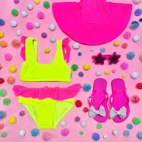 DAISY NEON CRINKLE RUFFLE TWO PIECE BIKINI