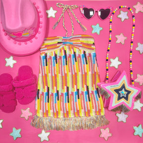 ALIA HALTER CROCHET MULTI DRESS