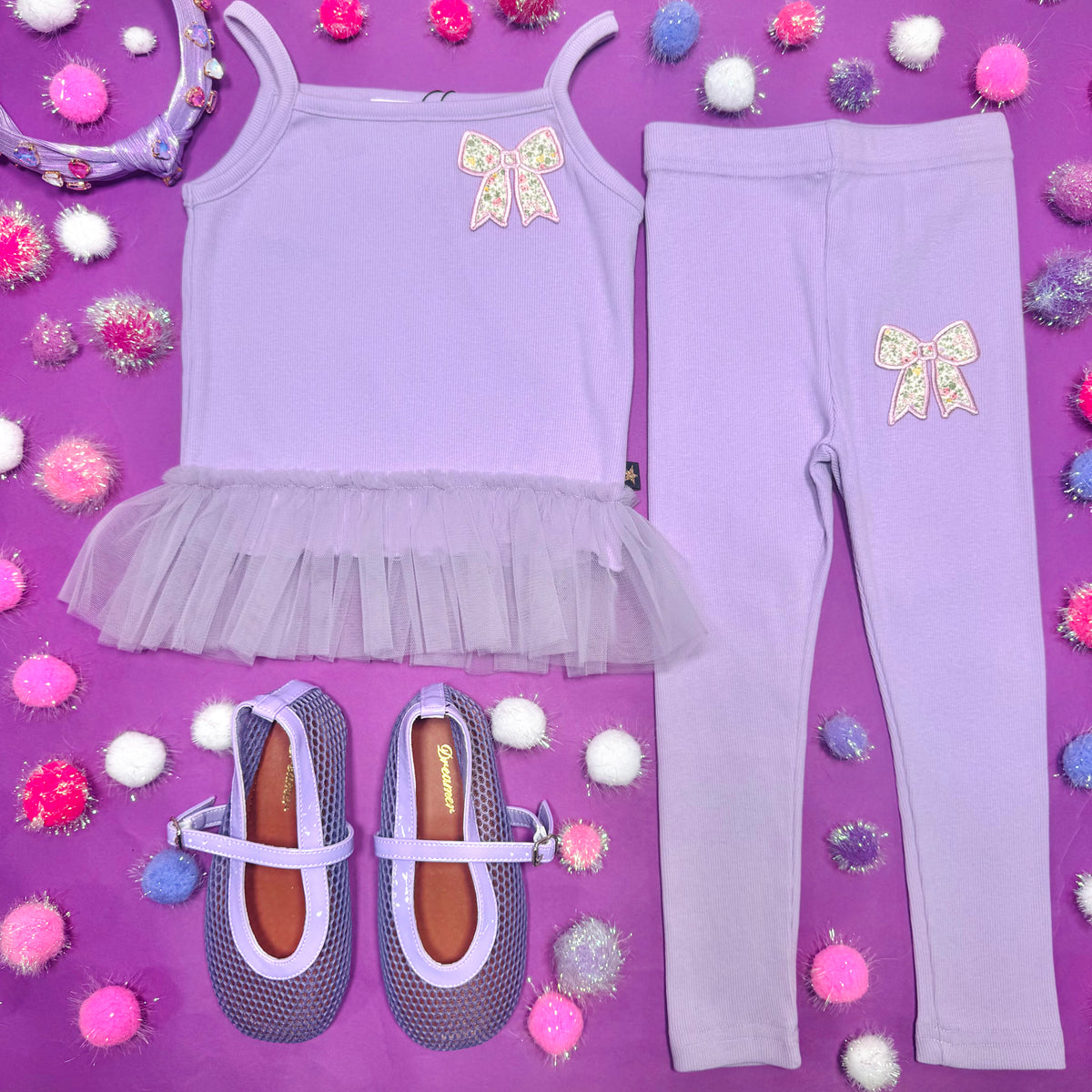 SOPHIA FLORAL BOW TUTU TANK TOP AND LEGGINGS SET