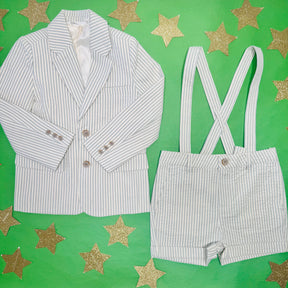 SEERSUCKER STRIPE SUSPENDER SHORTS