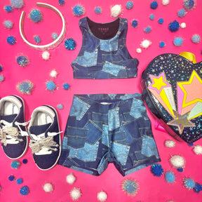 DENIM POCKETS BIKER SHORTS