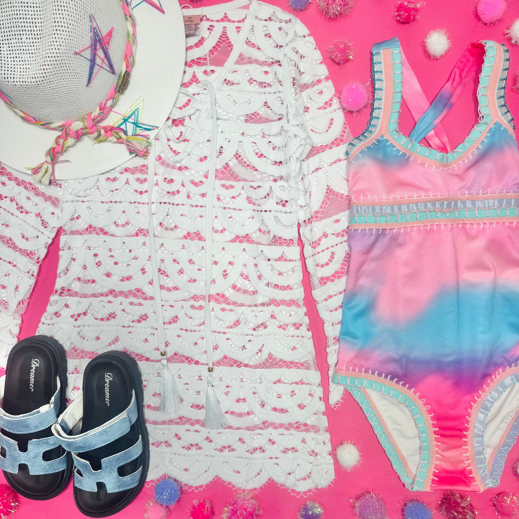 SADIE RAINBOW EMBROIDERED TIE DYE ONE PIECE SWIMSUIT