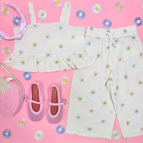 EMBROIDERED DAISY KAYLI TANK AND PANTS SET - SET