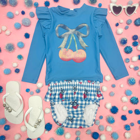 CHERRY GINGHAM RASH GUARD TWO PIECE SWIM SET