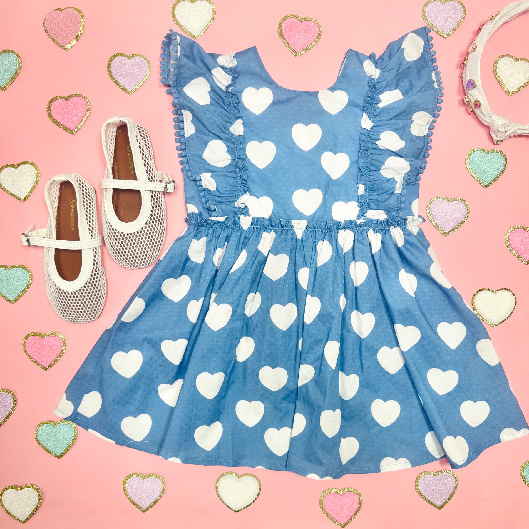 Huxbaby Frill Heart Bow Dress in Bijou Blue at Nordstrom, Size 6