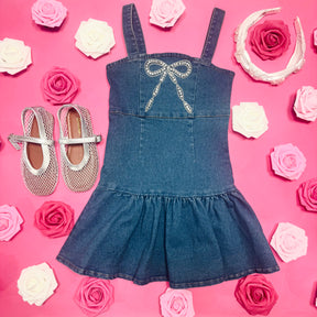 ELLIE CRYSTAL BOW DENIM DRESS