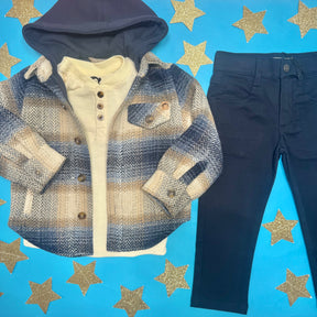 GLENN HERRINGBONE PLAIN HOODIE BUTTON DOWN TOP - APPAMAN - HOODIES