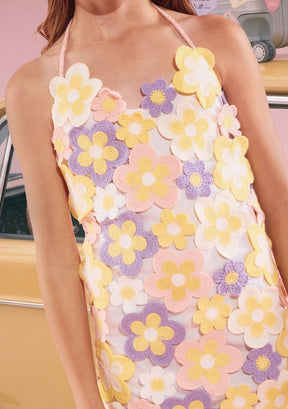VIOLETA CROCHET FLORAL MINI DRESS (PREORDER)