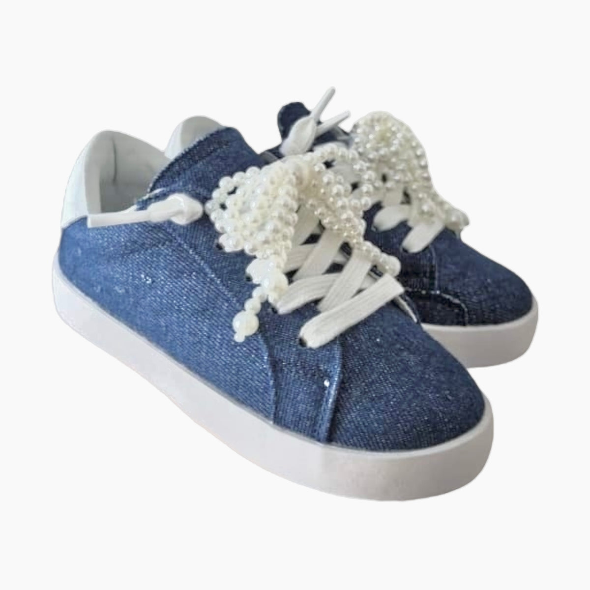 GRACE PEARL BOW DENIM SNEAKERS (PREORDER)