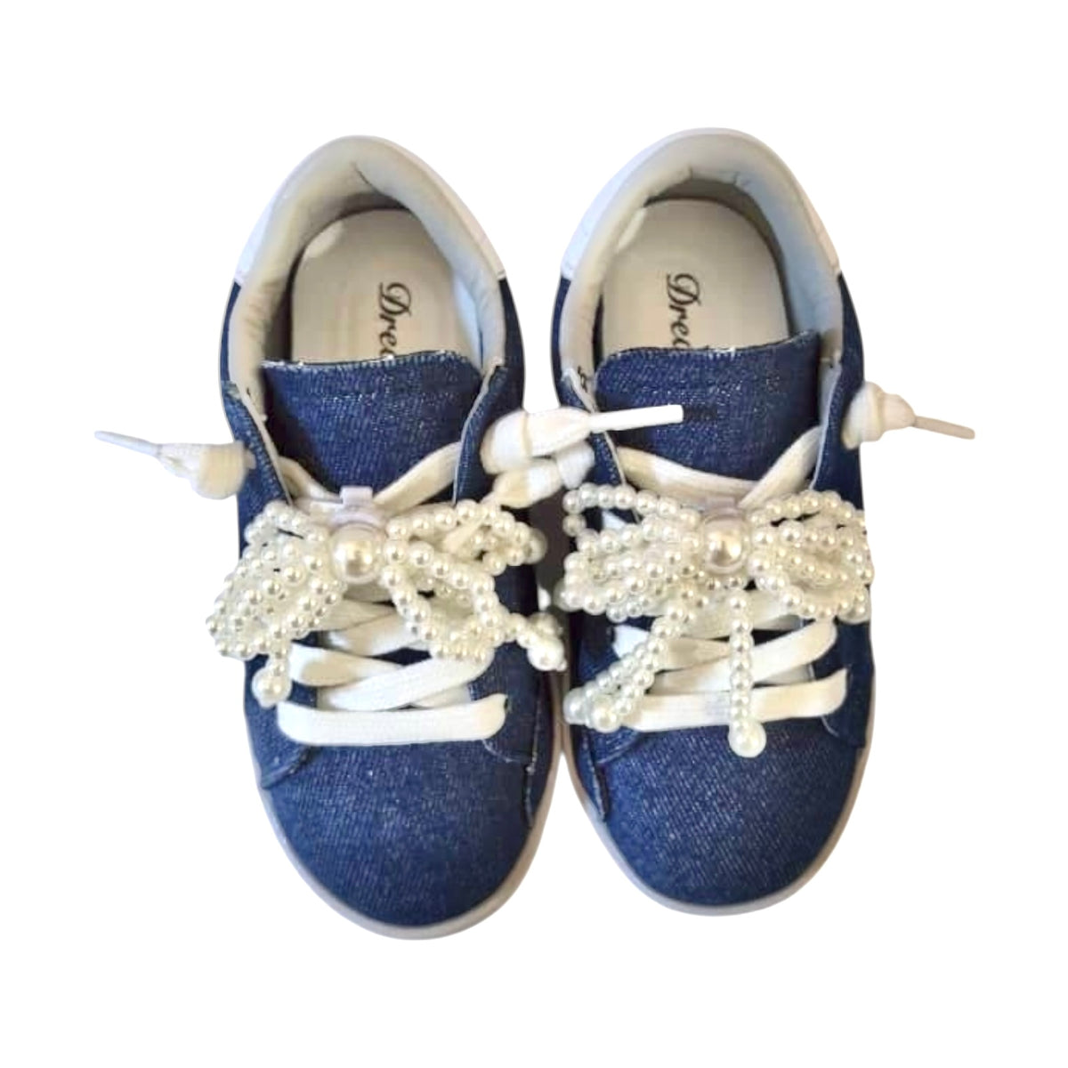 GRACE PEARL BOW DENIM SNEAKERS (PREORDER)