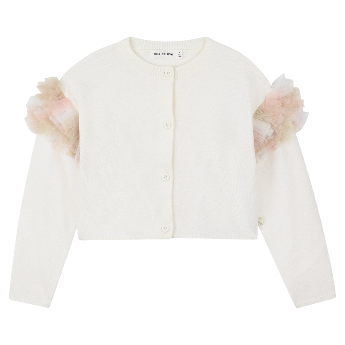 RUFFLE SHOULDER KNIT CARDIGAN (PREORDER)