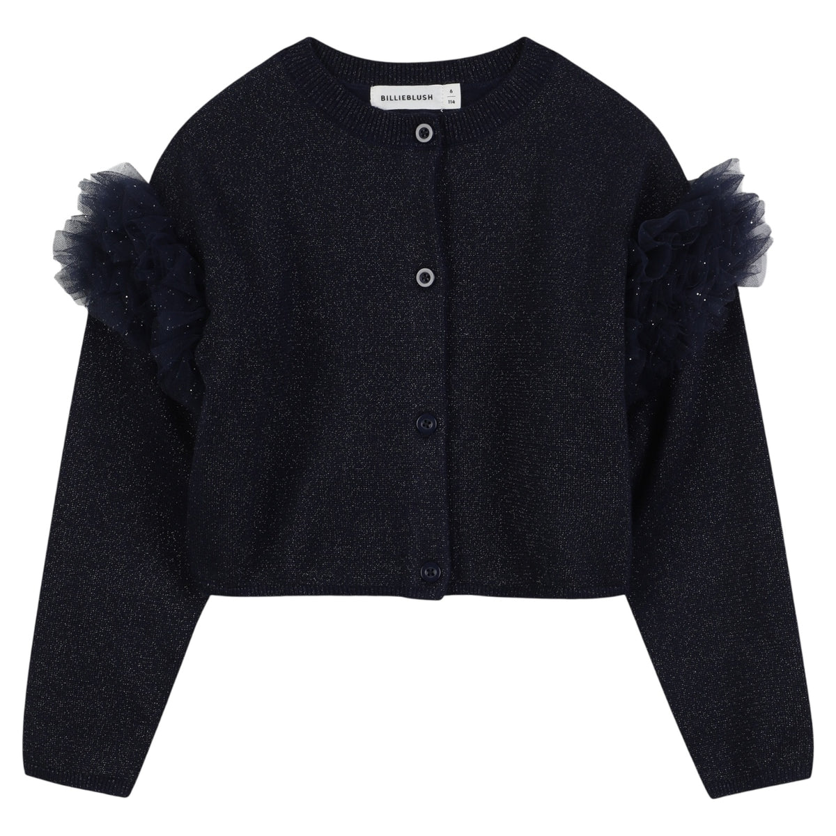 RUFFLE SHOULDER KNIT CARDIGAN (PREORDER)