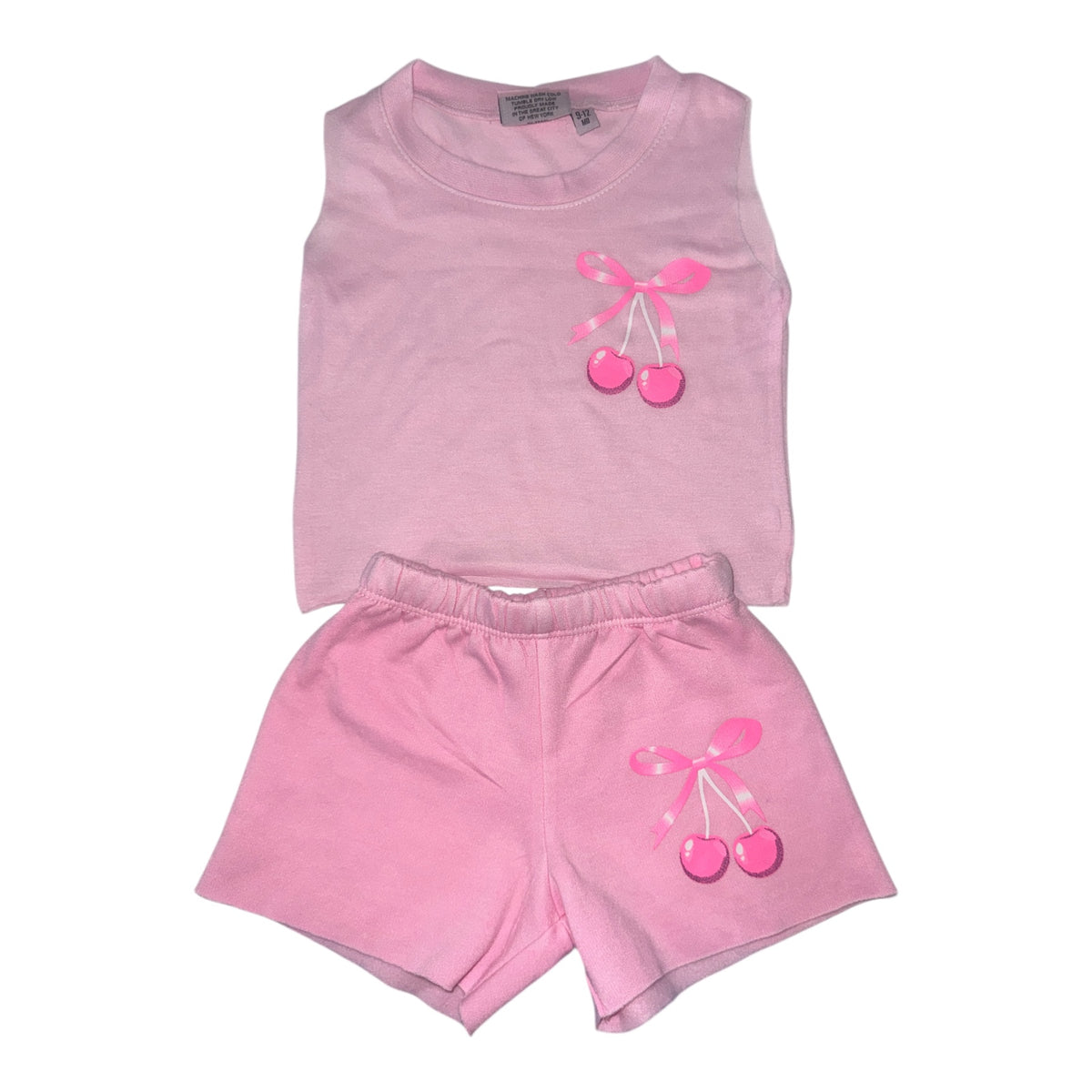 CHERRIES AND BOW TSHIRT AND SHORTS SET