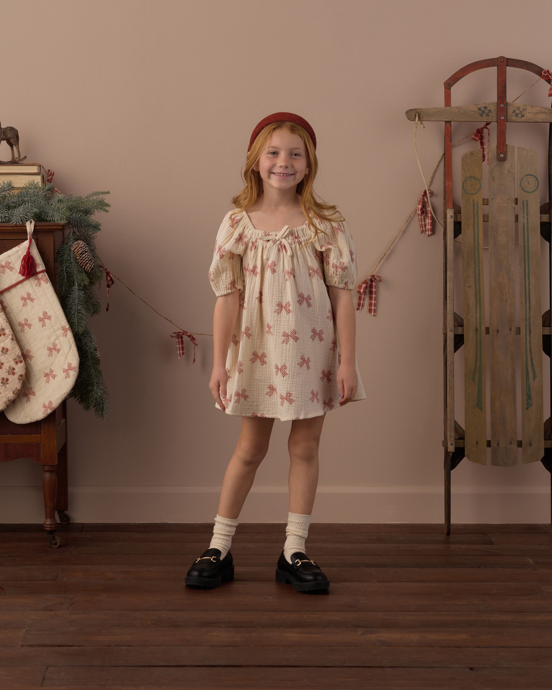 PEPPERMINT BOWS SABRINA DRESS