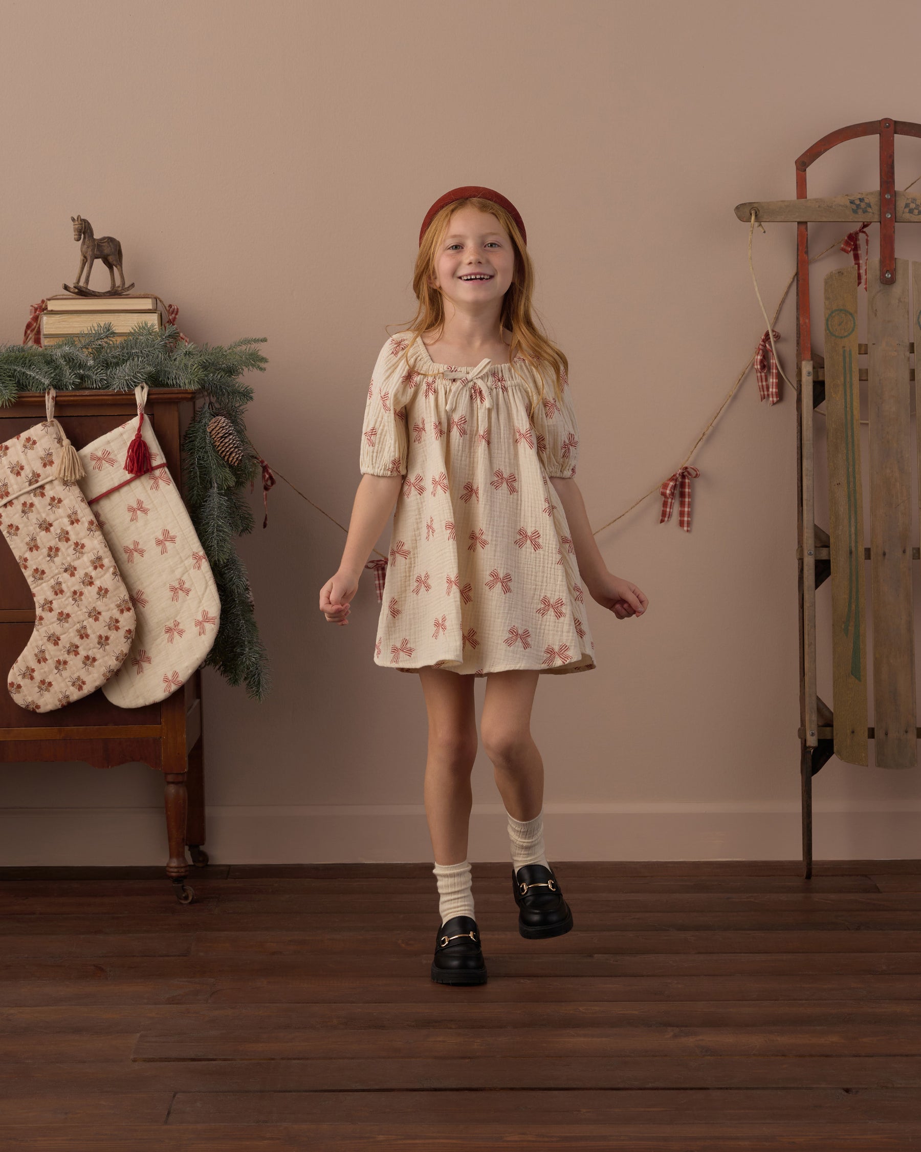 PEPPERMINT BOWS SABRINA DRESS