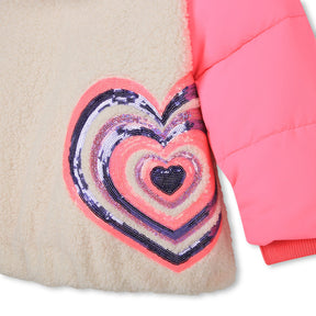 SEQUIN HEART FAUX SHEARLING HOODED COAT