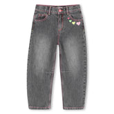NEON EMBROIDERED HEART DENIM BARREL PANTS (PREORDER)