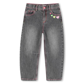 NEON EMBROIDERED HEART DENIM BARREL PANTS (PREORDER)