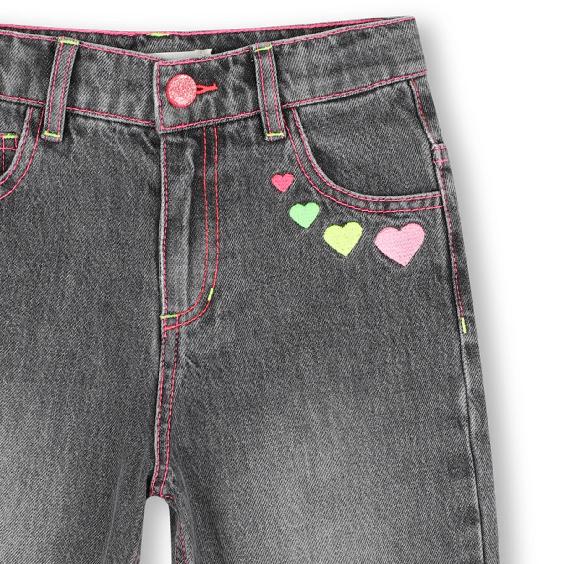 NEON EMBROIDERED HEART DENIM BARREL PANTS (PREORDER)
