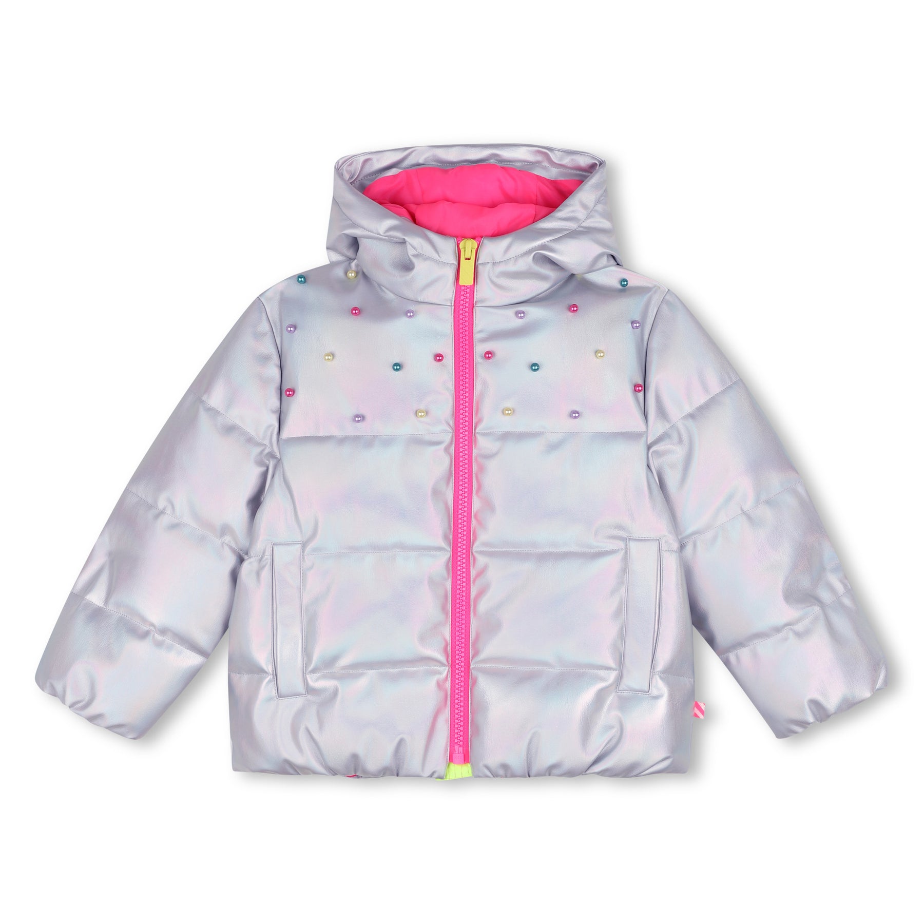 PEARL STUDDED METALLIC HOODED PUFFER (PREORDER)