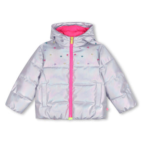 PEARL STUDDED METALLIC HOODED PUFFER (PREORDER)