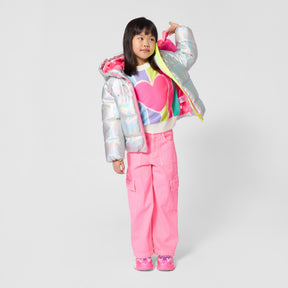 PEARL STUDDED METALLIC HOODED PUFFER (PREORDER)