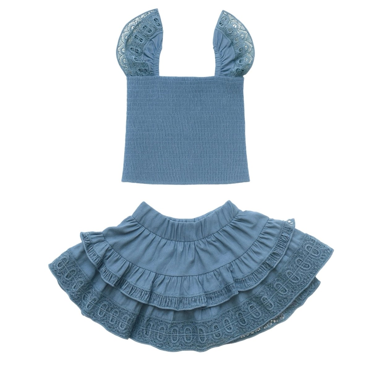 ADINA RIVERSIDE BLUE SMOCKED TOP AND SKIRT SET - LITTLE PEIXOTO