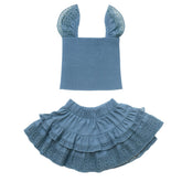 ADINA RIVERSIDE BLUE SMOCKED TOP AND SKIRT SET - LITTLE PEIXOTO