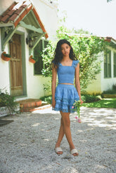 ADINA RIVERSIDE BLUE SMOCKED TOP AND SKIRT SET (PREORDER) - LITTLE PEIXOTO