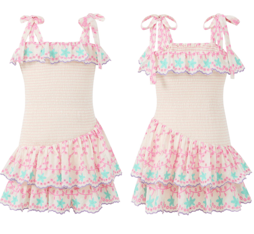 ALANNA SMOCKED EMBROIDERED MINI DRESS (PREORDER) - DRESSES