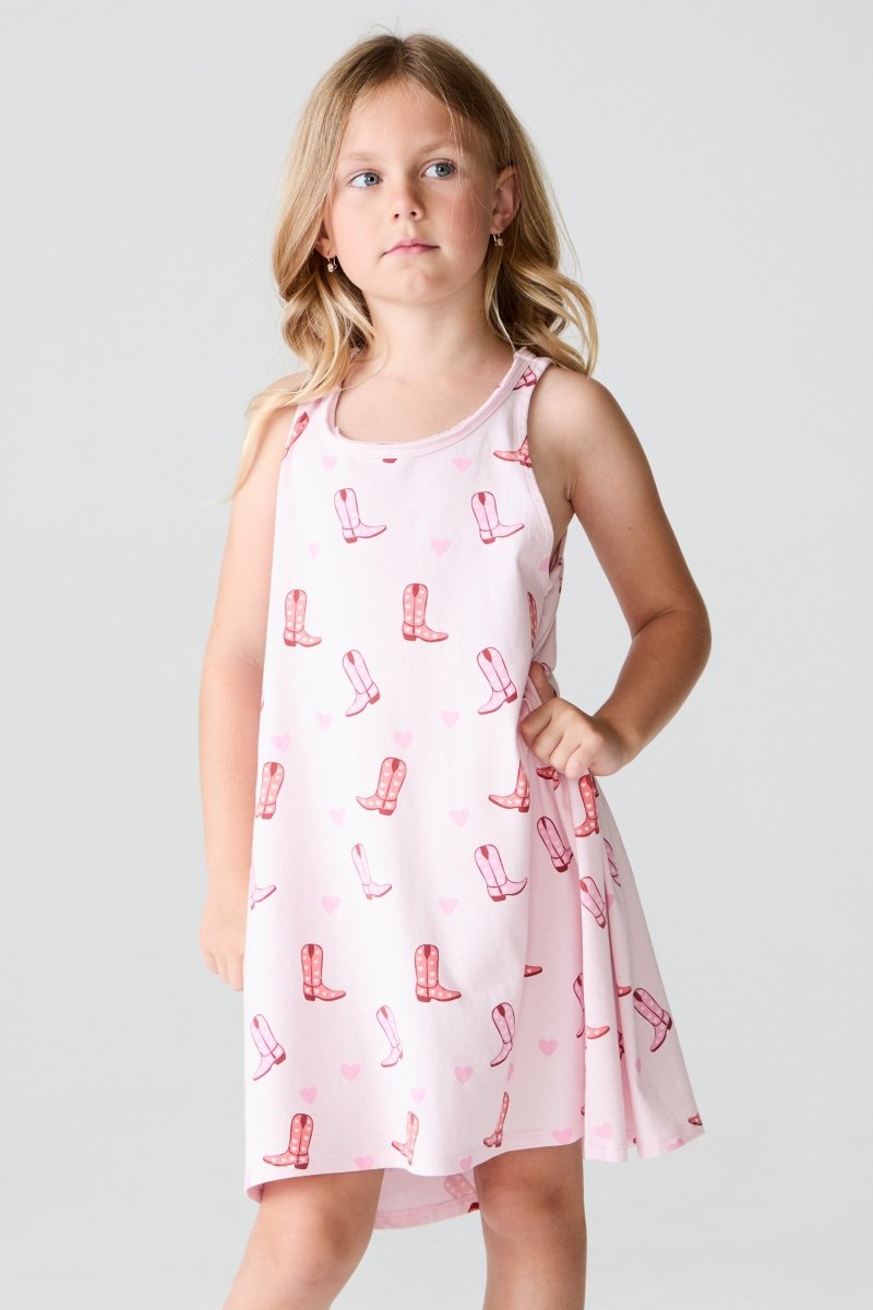 ALLOVER COWBOY BOOTS DRESS (PREORDER) - CHASER KIDS