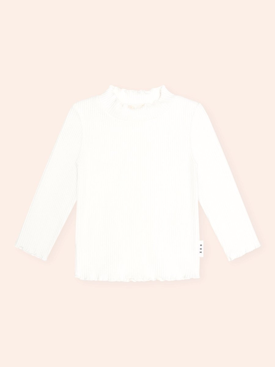 ALMOND MILK RIBBED LONG SLEEVE TOP (PREORDER) - HUXBABY
