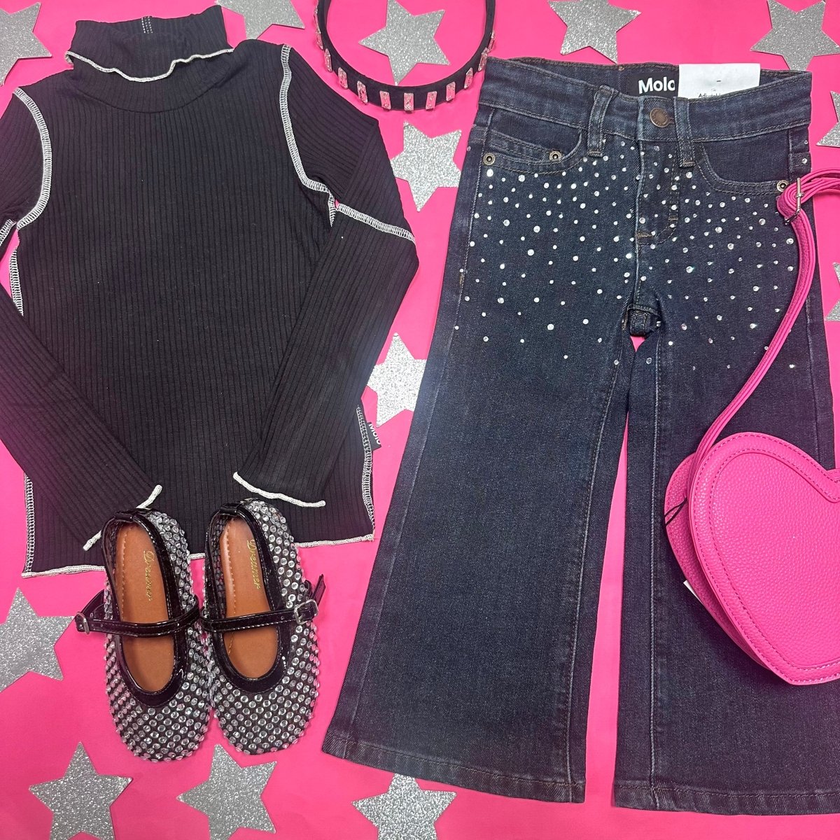 ASTA RHINESTONE DENIM PANTS - MOLO