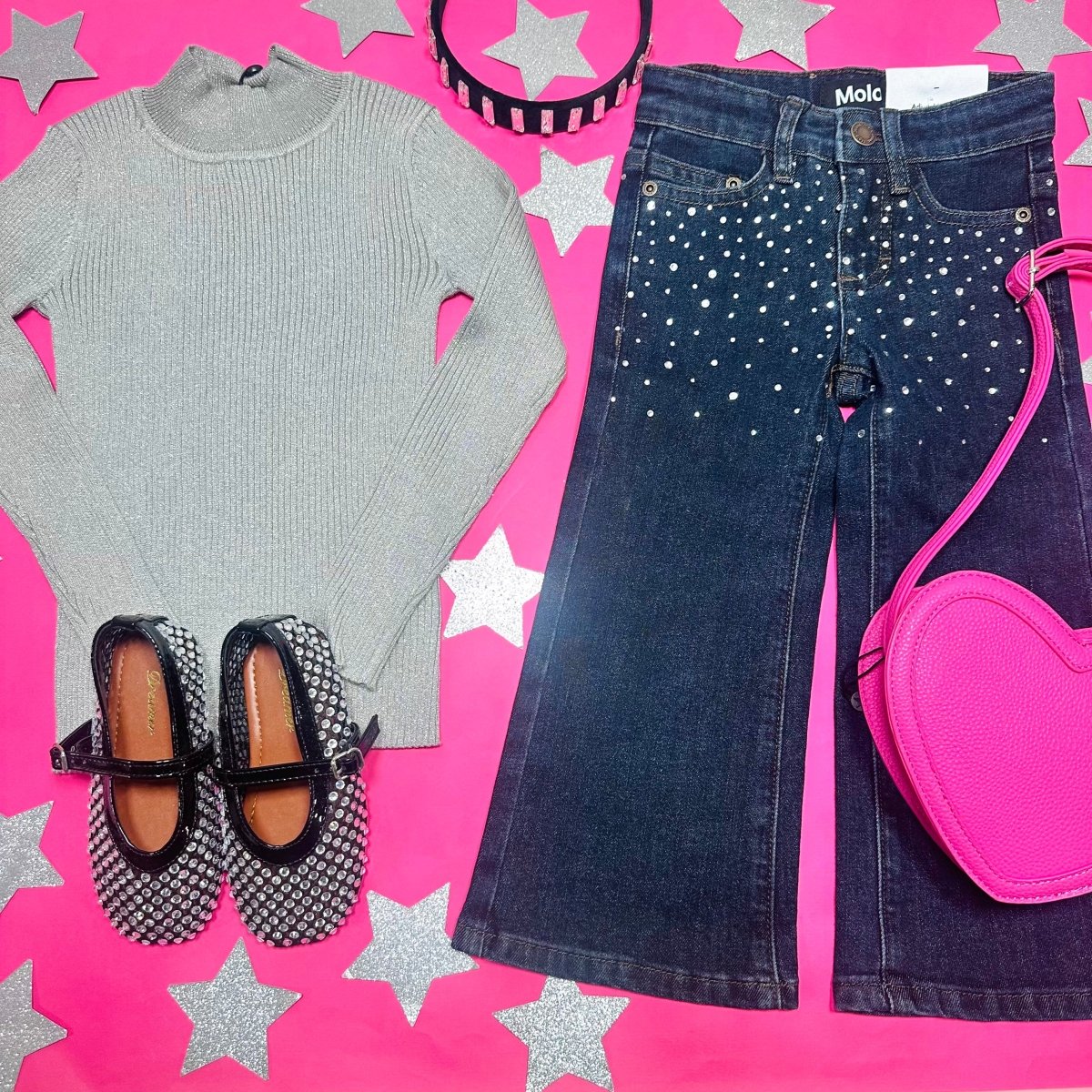ASTA RHINESTONE DENIM PANTS - MOLO
