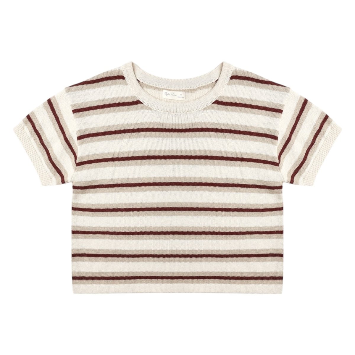 AUTUMN STRIPE KNIT BOXY CROP TOP - SHORT SLEEVE TOPS