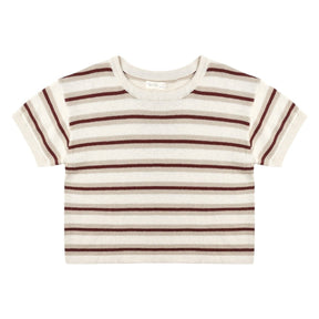 AUTUMN STRIPE KNIT BOXY CROP TOP - SHORT SLEEVE TOPS