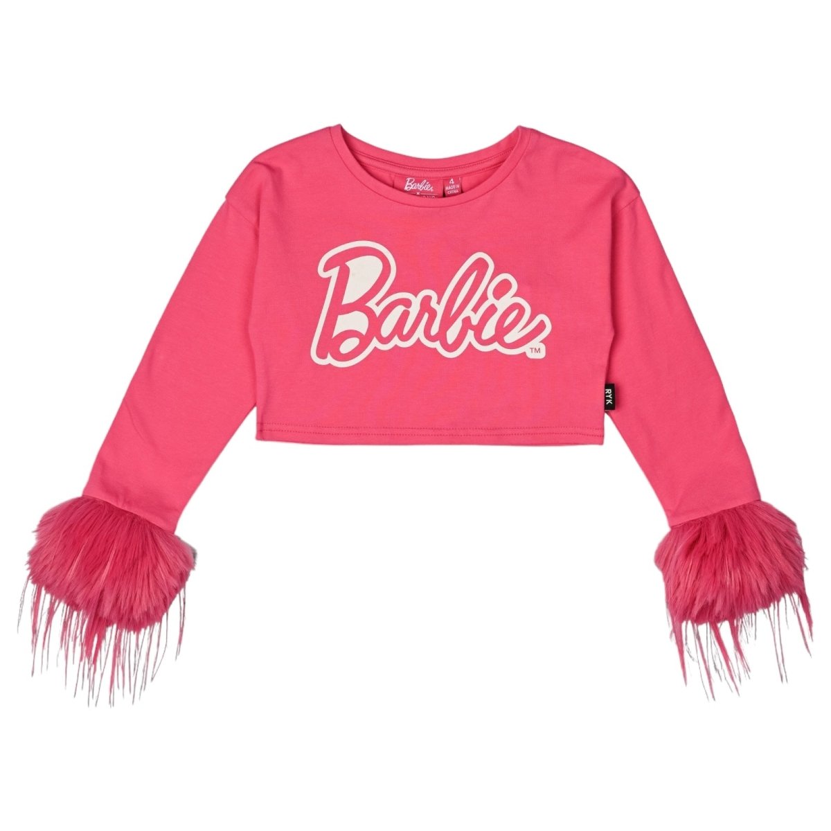 BARBIE FEATHER TRIM LONG SLEEVE CROP TOP (PREORDER) - ROCK YOUR BABY