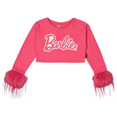 BARBIE FEATHER TRIM LONG SLEEVE CROP TOP (PREORDER) - ROCK YOUR BABY