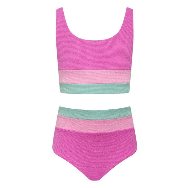 Glitter Blossom Colorblock Two Piece Bikini Set | Mini Dreamers