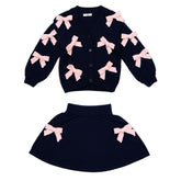 BOW CARDIGAN AND SKIRT SET - SET