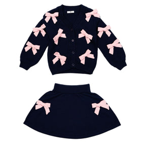 BOW CARDIGAN AND SKIRT SET - SET