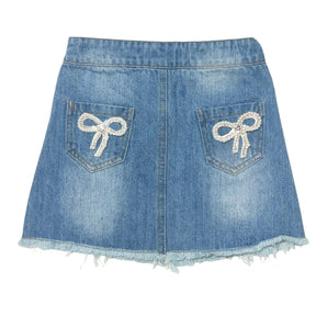 BOW DENIM SKIRT - SKIRTS