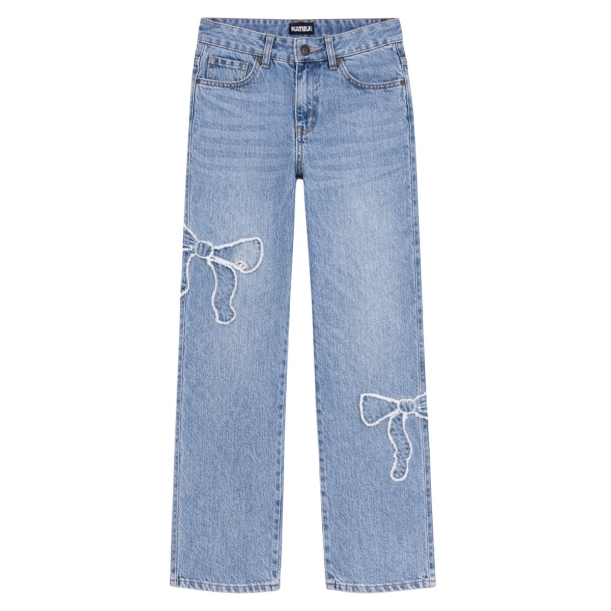 BOW DISTRESSED DENIM PANTS (PREORDER) - PANTS