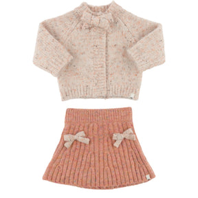 BOW SPECKLED KNITTED CARDIGAN AND SKIRT SET (PREORDER) - SET