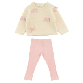BOWS FUZZY SWEATSHIRT AND LEGGINGS SET (PREORDER) - SET