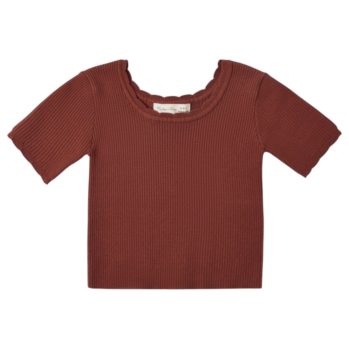 BRICK SCALLOP RIBBED TSHIRT - RYLEE + CRU - SHORT SLEEVE TOPS