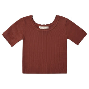 BRICK SCALLOP RIBBED TSHIRT - RYLEE + CRU - SHORT SLEEVE TOPS